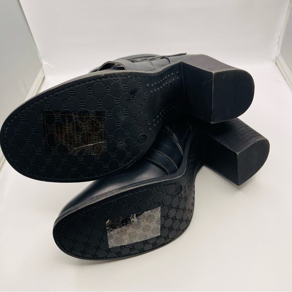 Pierre Dumas black moto strappy block heel ankle booties 9 - Picture 6 of 8